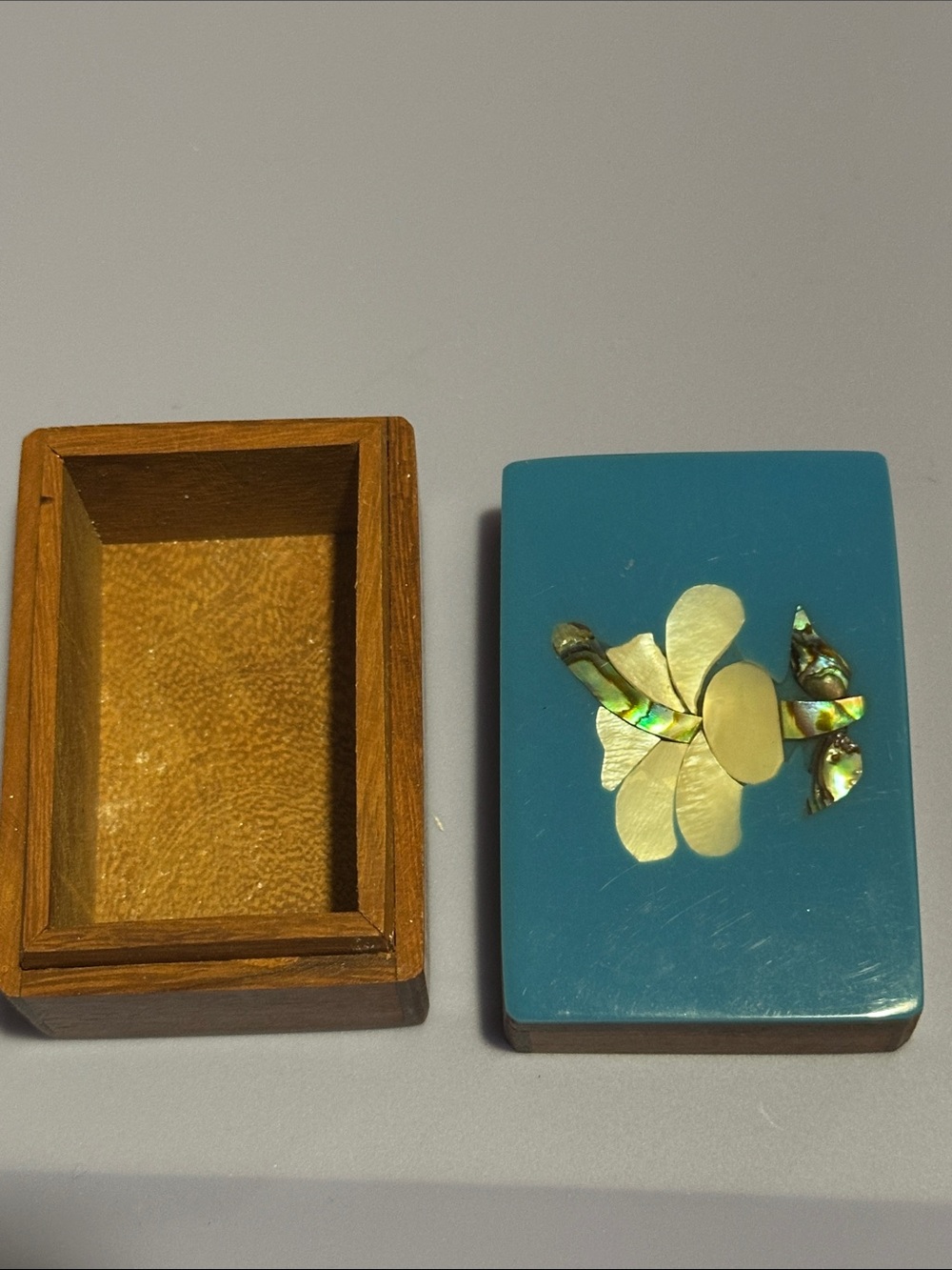 Teal Floral Inlay Rectangular Trinket Box - Picture 2 of 5